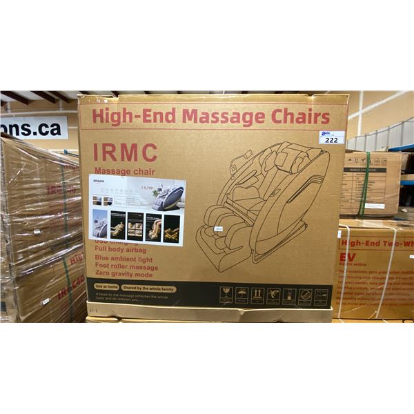 IRMC ZERO GRAVITY HIGH END MASSAGE CHAIR W/ TOUCHSCREEN, BLUETOOTH & VOICE CONTROLS