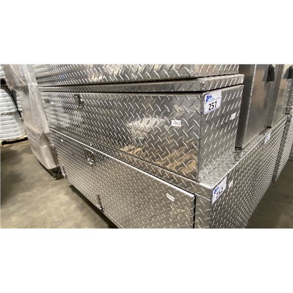 TREBOR MANUFACTURING CHECKER PLATE ALUMINUM SERVICE/TOOL CHEST APPROX 60' X 12"