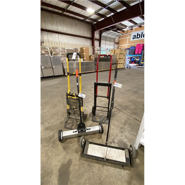 STANLEY CONVERTIBLE HAND TRUCK, RED/BLACK CONVERTIBLE HAND TRUCK & 2 MAGNETIC FLOOR SWEEPERS