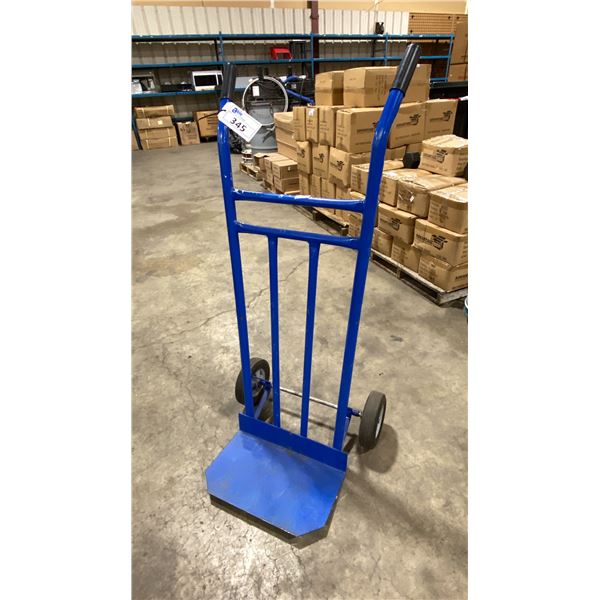 BLUE METAL SOLID TIRE 2 WHEEL HAND TRUCK *WHEEL NEEDS REPAIR*