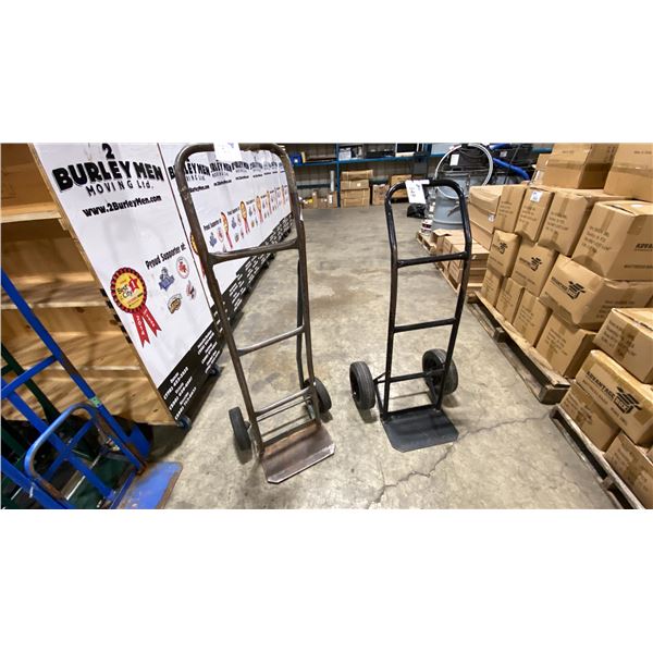 2 METAL 2 WHEEL HAND TRUCKS, 1 BLACK & 1 SILVER