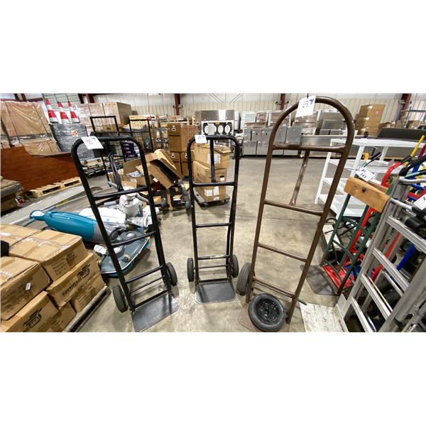 3 ASSORTED METAL 2 WHEEL HAND TRUCKS