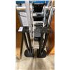 Image 4 : GROUP OF ASSORTED FOLDING STEP LADDERS, 7 DRAWER 2 TONE DRESSER WITH SILVER KNOBS, 2 BLACK TABLE