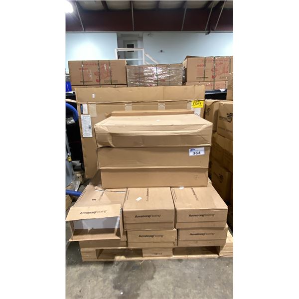 PALLET OF OF ASSORTED CAR PARTS & ARMSTRONG FLOORING COMPOSITION TILE