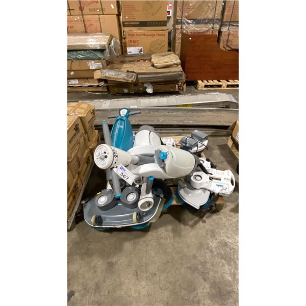 PALLET OF 3 TENNANT I-MOP COMMERCIAL ELECTRIC FLOOR CLEANING SYSTEMS WITH BATTERIES & CHARGERS