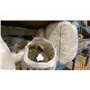 Image 4 : 2 LARGE PILLOW SEATS, GREY/WHITE STRIPED THROW PILLOWS & ASSORTED STUFFED ANIMALS