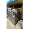 Image 3 : GREY 2 DRAWER FILING CABINET, 2 BAGS OF ENGINE SAND, 3 HUBCAPS, TOASTER, TOASTER OVEN & BOX OF