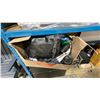 Image 4 : GREY 2 DRAWER FILING CABINET, 2 BAGS OF ENGINE SAND, 3 HUBCAPS, TOASTER, TOASTER OVEN & BOX OF