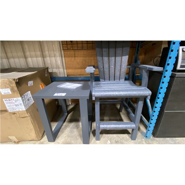 C.R PLASTICS GREY OUTDOOR CHAIR & GREY CADE CARTER SIDE TABLE