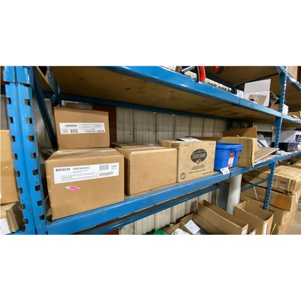 SHELF OF ASSORTED APPLIANCE PARTS / HARDWARE *MUST TAKE ALL ON SHELF, BINS INCLUDED*