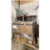 Image 1 : PALLET OF SUNBRELLA GREY PLASTIC RATTAN OUTDOOR PATIO TABLE & ARMCHAIR SET *MAY NEED REPAIRS,
