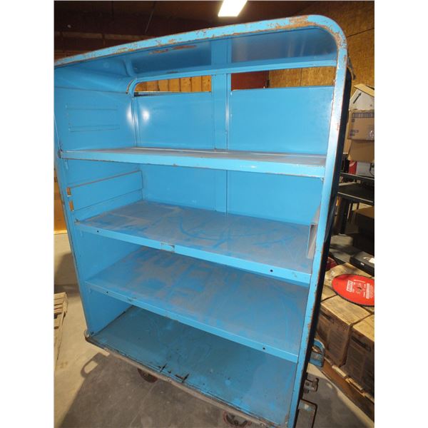 Blue Metal Cart On Wheels