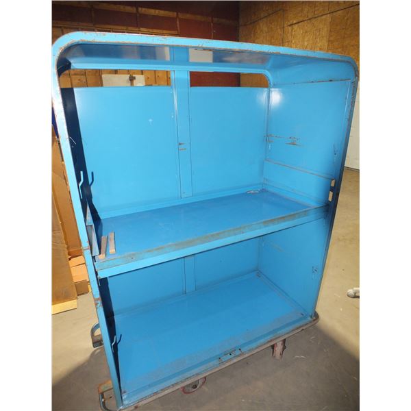 Blue Metal Cart On Wheels