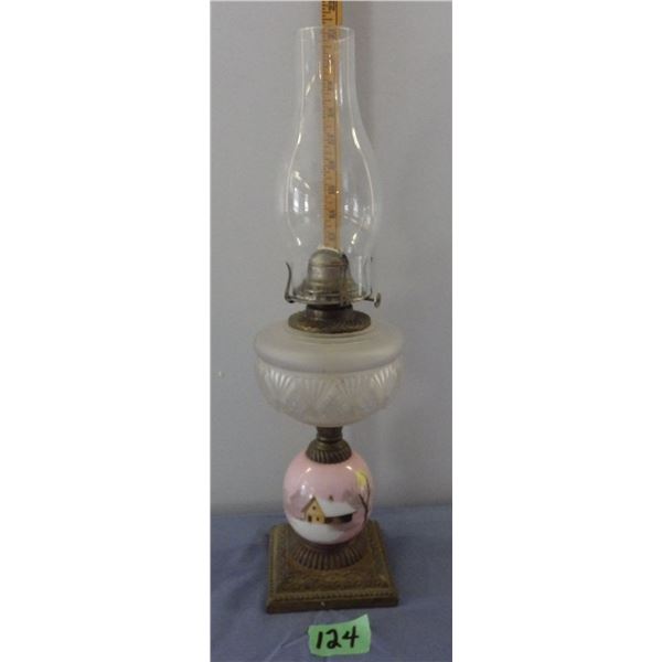Victorian era painted oil lamp