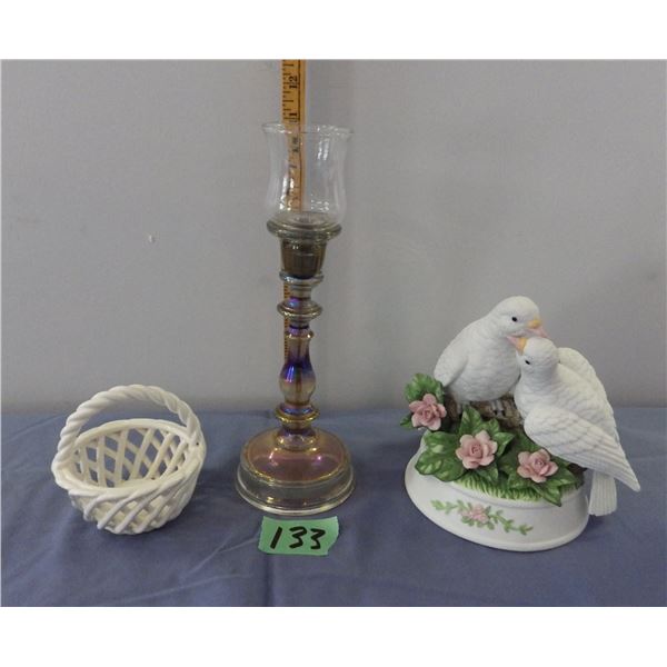 Small decorative bridal basket , Candle holder and love figurine