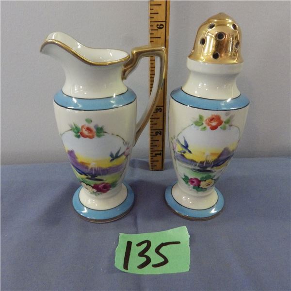 Vintage hand painted sugar shaker and Creamer