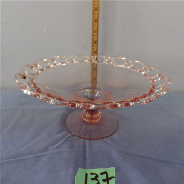 Old colony lace edge pink compote dish