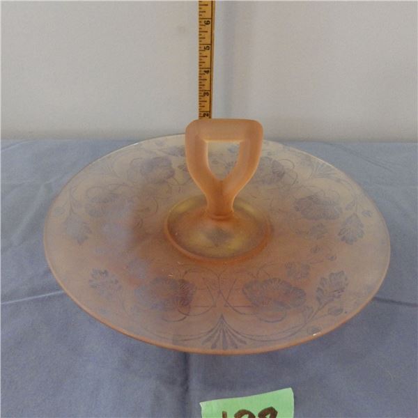 Pink Depression Glass TidBit Serving Tray w Handle