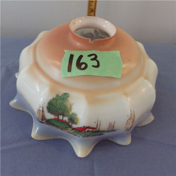 Vintage hand painted lamp shade has a crack