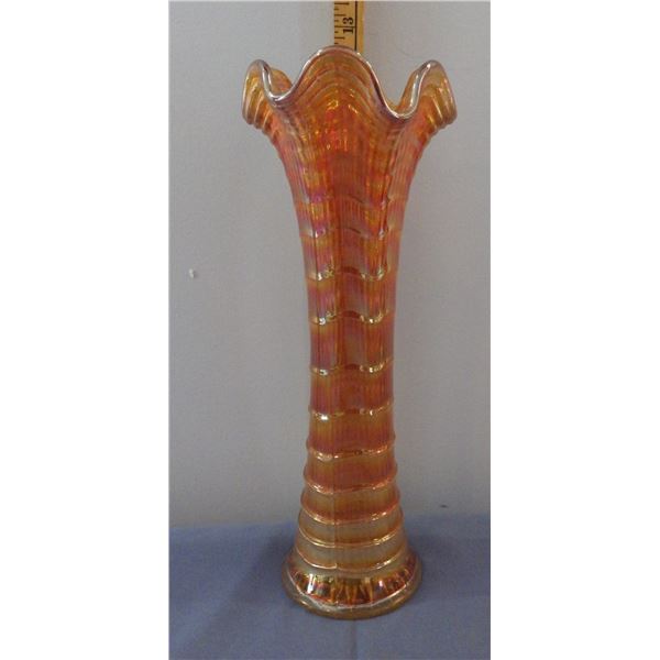 Vintage Marigold Carnival glass ripple pattern swung vase