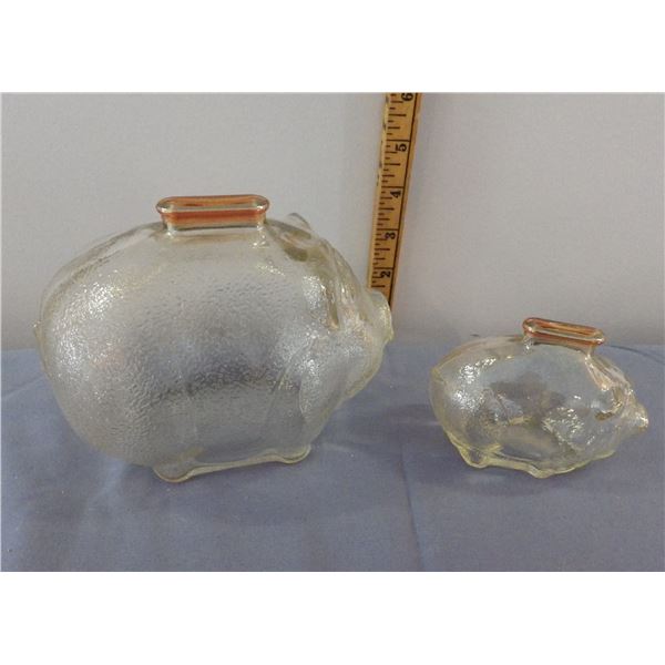 Vintage glass piggy banks   - - possibly depression carnival glass