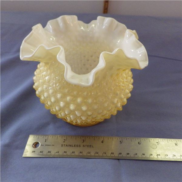 Vintage glass hobnail vase with ruffled edge