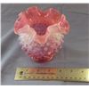 Image 1 : Vintage pink glass hobnail vase with ruffled edge