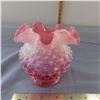 Image 4 : Vintage pink glass hobnail vase with ruffled edge