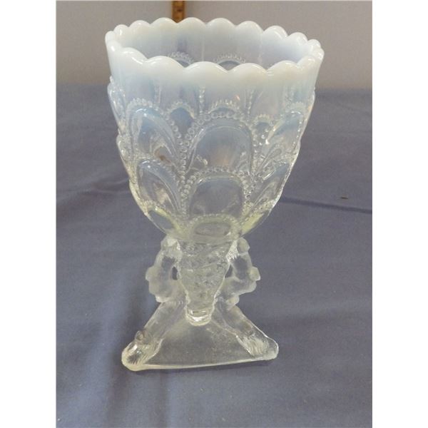 Vintage beads and bark white opalescent novelty vase circa 1903