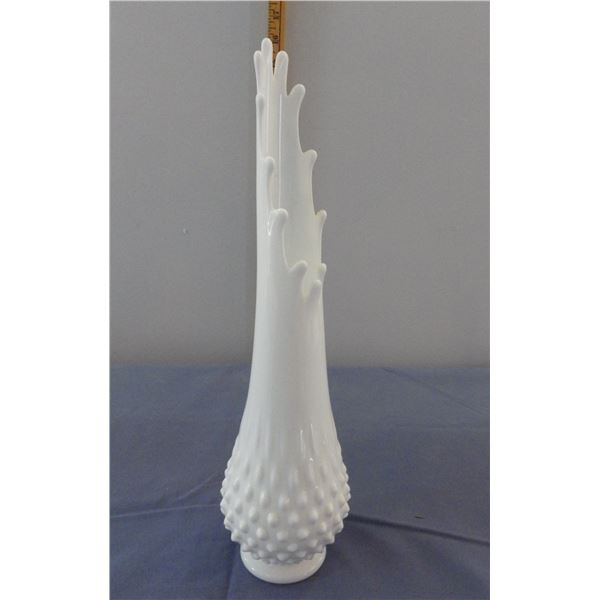 Vintage swung white milk glass hobnail vase