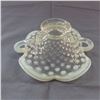 Image 4 : Vintage art glass Moonstone Opalescent hobnail bowl with ruffled edge