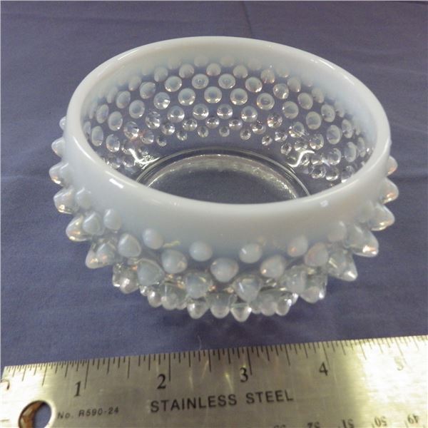 Vintage  white Opalescent  hobnail condiment jar