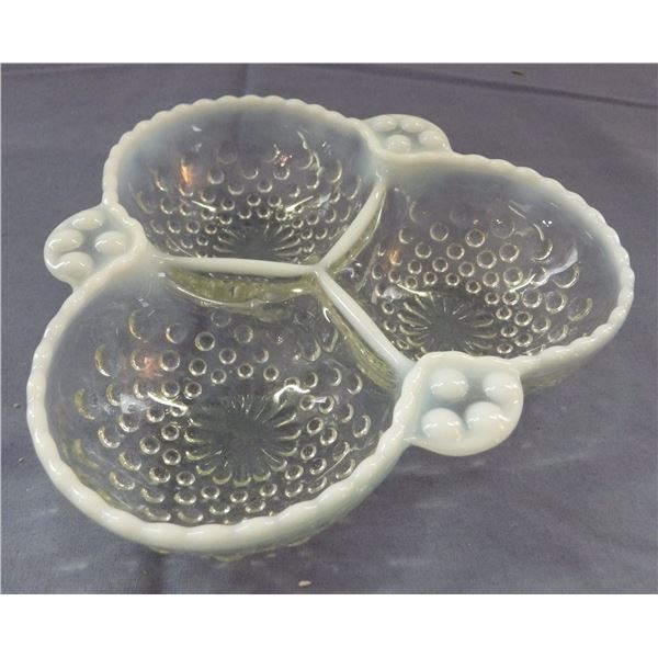 Vintage  white Opalescent  hobnail condiment dish