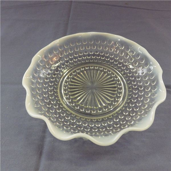 Vintage  white Opalescent  hobnail condiment dish With ruffled edge