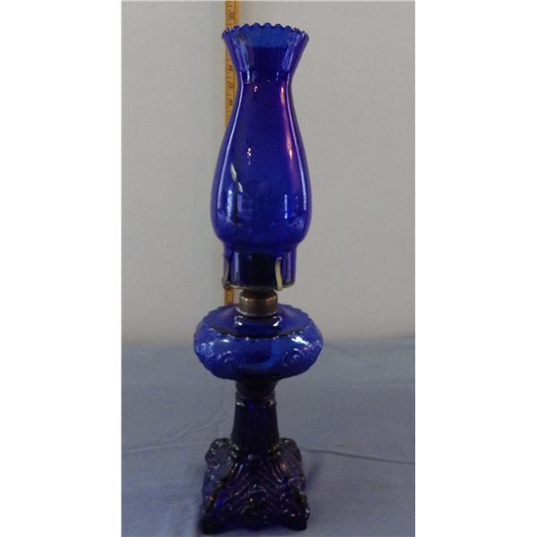 Cobalt blue style oil lamp  - - Mantle not attached