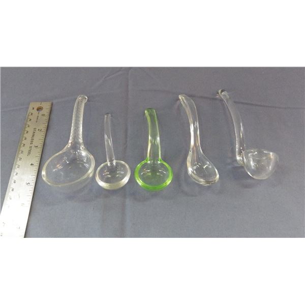 Lot of 5 vintage clear glass spoons One appears to be depression glass