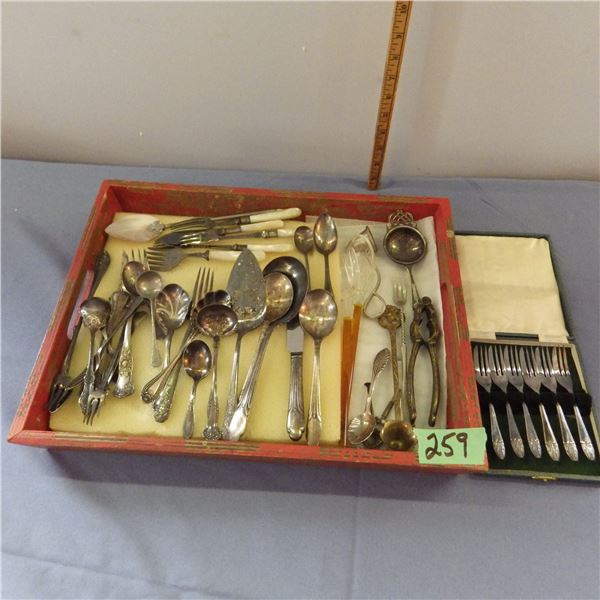 Silver plate spoons, forks and other utensils