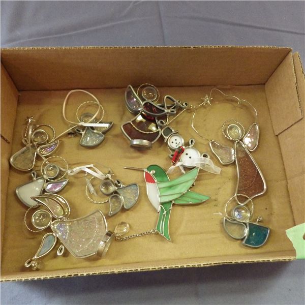 Collection of small stained glass pieces birds and angels etc