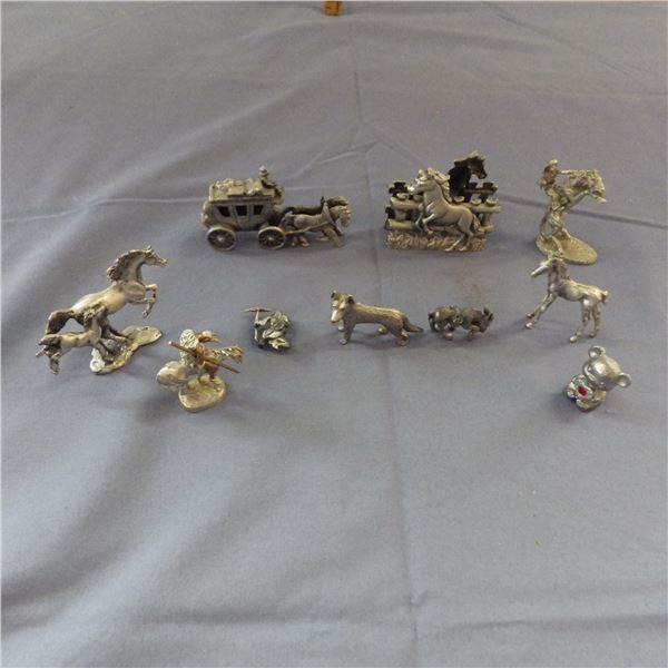 Vintage pewter animal figurines etcetera