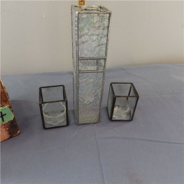 Stained glass vase  and candle holders