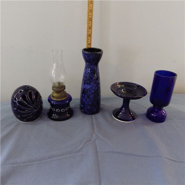 Collection of blue lamp and other blue  pieces
