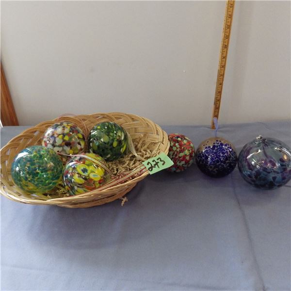 Basket with assorted glass friendship balls