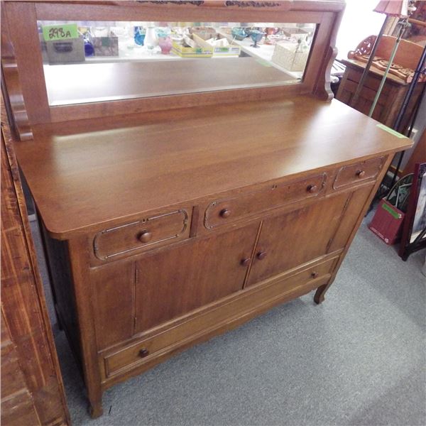 Antique serving buffet with beveled glass mirror