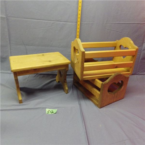 Small wood carved storage boxes and footstool