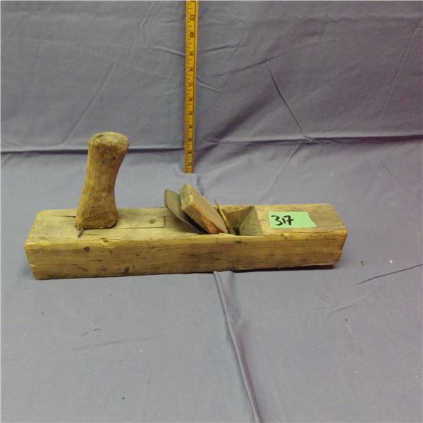 antique wood block plane And Vintage Traveler - - also known as a tire wheel or measuring wheel