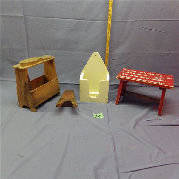 Shoeshine box , small step stool and other wood items