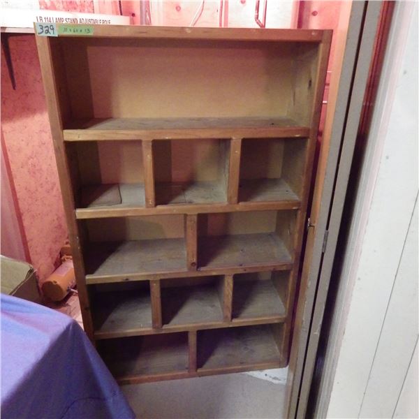 Wood shelving unit various compartments