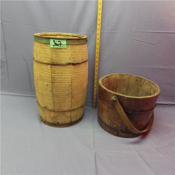Nail keg and wooden bucket
