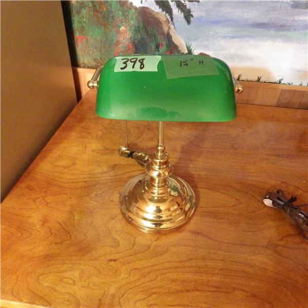 bankers lamp with green shade and brass style accents