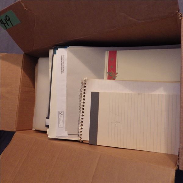 Box of assorted paper and file folders etc